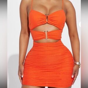 Vibrant Orange Cutout Mini Dress